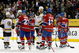 MONTREAL- APRIL 22:  Alexei Kovalev #27 and Georges Laraque #17 of the Montreal Canadiens shake hands with Stephane Yelle #18 and Zdeno Chara #33 of the Boston Bruins after Game Four of the Eastern Conference Quarterfinals of the 2009 Stanley Cup Playoffs at the Bell Centre on April 22, 2009 in Montreal, Quebec, Canada.  The Bruins defeated the Canadiens 4-1 winning the series 4-0.  (Photo by Richard Wolowicz/Getty Images)