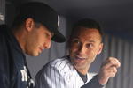 NEW YORK - APRIL 22:  Derek Jeter #2 of The New York Yankees talks to Andy Pettitte #46 against The Oakland Athletics during their game on April 22, 2009 at Yankee Stadium in the Bronx Borough of New York.  (Photo by Al Bello/Getty Images)
