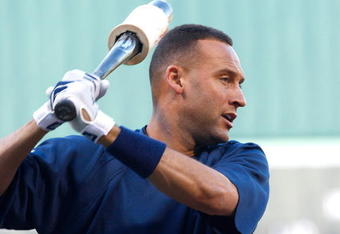 BOSTON - APRIL 24: Derek Jeter #2 of the New York Yankees prepares to bat before a game against the Boston Red Sox at Fenway Park, April 24, 2009, in Boston, Massachusetts. (Photo by Jim Rogash/Getty Images)