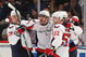 NEW YORK - APRIL 26: (L-R) Alexaner Semin #28,  Alex Ovechkin #8, Nicklas Backstrom #19 and Mike Green #52 of the Washington Capitals celebrate their goal at 16:44 of the second period against the New York Rangers during Game Six of the Eastern Conference Quarterfinal Round of the 2009 NHL Stanley Cup Playoffs at Madison Square Garden on April 26, 2009 in New York, New York. (Photo by Bruce Bennett/Getty Images)
