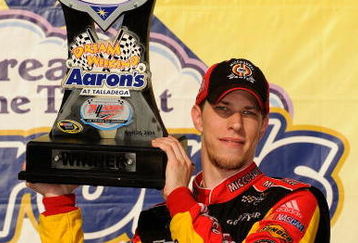 TALLADEGA, AL - APRIL 26:  Brad Keselowski, driver of the #09 Miccosukee Chevrolet, celebrates in victory lane after winning the NASCAR Sprint Cup Series Aaron's 499 at Talladega Superspeedway on April 26, 2009 in Talladega, Alabama.  (Photo by Rusty Jarrett/Getty Images for NASCAR)