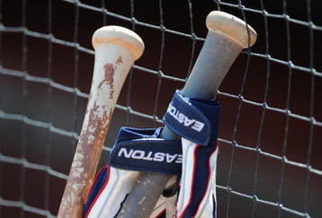 ATLANTA - APRIL 12: Detail view of bats and gloves of the Atlanta Braves are lined up before play against the Washington Nationals April 12, 2009 at Turner Field in Atlanta, Georgia.  (Photo by Al Messerschmidt/Getty Images)