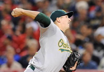 ANAHEIM, CA - APRIL 07:  Trevor Cahill #53 of the Oakland Athletics pitches against the Los Angeles Angels of Anaheim oon April 7, 2009 at Angel Stadium in Anaheim, California.  (Photo by Lisa Blumenfeld/Getty Images)