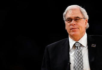 LOS ANGELES, CA - APRIL 27:  Head coach Phil Jackson of the Los Angeles Lakers looks on in the second half against the Utah Jazz in Game Five of the Western Conference Quarterfinals during the 2009 NBA Playoffs at Staples Center on April 27, 2009 in Los Angeles, California. NOTE TO USER: User expressly acknowledges and agrees that, by downloading and or using this photograph, User is consenting to the terms and conditions of the Getty Images License Agreement.  (Photo by Kevork Djansezian/Getty Images)