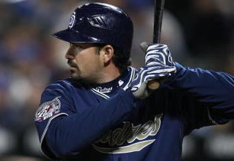 FLUSHING, NY - APRIL 13:  Adrian Gonzalez #23 of the San Diego Padres at bat against the New York Mets during opening day at Citi Field on April 13, 2009 in the Flushing neighborhood of the Queens borough of New York City. This is the first regular season MLB game being played at the new venue which replaced Shea Stadium as the Mets home field.  (Photo by Nick Laham/Getty Images)