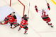NEWARK, NJ - APRIL 28: Eric Staal #12 of the Carolina Hurricanes celebrates after his game-winning goal at 19:28 in the third period against goaltender Martin Brodeur #30 and Mike Mottau #27 of the New Jersey Devils during Game Seven of the Eastern Conference Quarterfinal Round of the 2009 Stanley Cup Playoffs at the Prudential Center on April 28, 2009 in Newark, New Jersey. Tghe Hurricanes defeat the Devils 4-3 (Photo by Mike Stobe/Getty Images)