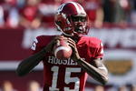 BLOOMINGTON, IN - NOVEMBER 01:  Kellen Lewis #15 of the Indiana Hooisers throws a pass during the game against the Central Michigan Chippewas at Memorial Stadium on November 1, 2008 in Bloomington, Indiana.  (Photo by Andy Lyons/Getty Images)