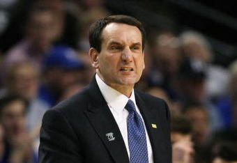 BOSTON - MARCH 26:  Head coach Mike Krzyzewski of the Duke Blue Devils gives instructions during their game against the Villanova Wildcats during the NCAA Men's Basketball Tournament East Regionals at TD Banknorth Garden on March 26, 2009 in Boston, Massachusetts.  (Photo by Elsa/Getty Images)