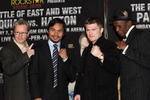 HOLLYWOOD - MARCH 30:  Trainer Freddie Roach, professional boxer Manny Pacquiao, professional boxer Ricky Hatton and trainer Floyd Mayweather attend 'The Battle of East and West', a promotion for the May 2, 2009 World Junior Welterweight Championship boxing match held at the Roosevelt Hotel on March 30, 2009 in Hollywood, California.  (Photo by Alberto E. Rodriguez/Getty Images)