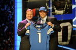 NEW YORK - APRIL 25:  NFL Commissioner Roger Goodell stands with Detroit Lions #1 draft pick Matthew Stafford at  Radio City Music Hall for the 2009 NFL Draft on April 25, 2009 in New York City  (Photo by Jeff Zelevansky/Getty Images)