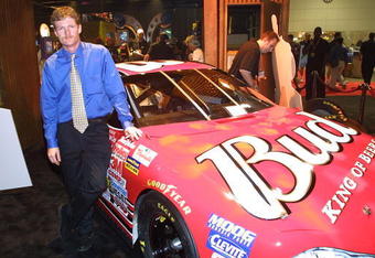 17 May 2001:  Dale Earnhardt, Jr. stands beside his car at the Los Angeles Convention Center in promotion of the newly released Interact Accesories'' Blue Thunder Racing Wheel. Mandatory Credit: Jason Kirk/ALLSPORT