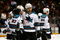 ANAHEIM, CA - APRIL 27:  Jeremy Roenick #27 and Douglas Murray #3 of the San Jose Sharks console each other after being eliminated from the playoffs by the Anaheim Ducks during Game Six of the Western Conference Quarterfinal Round of the 2009 Stanley Cup Playoffs at the Honda Center on April 27, 2009 in Anaheim, California.  (Photo by Jeff Gross/Getty Images)