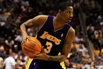 ORLANDO, FL - DECEMBER 20:  Trevor Ariza #3 of the Los Angeles Lakers looks to pass in a game against the Orlando Magic on December 20, 2008 at Amway Arena in Orlando, Florida.  NOTE TO USER: User expressly acknowledges and agrees that, by downloading and/or using this Photograph, user is consenting to the terms and conditions of the Getty Images License Agreement.  (Photo by Sam Greenwood/Getty Images)