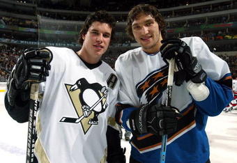 DALLAS - JANUARY 23:  Eastern Conference All-Stars Sidney Crosby #87 of the Pittsburgh Penguins and Alex Ovechkin #8 of the Washington Capitals pose together during the 2007 NHL All-Star Skills Gameon January 23, 2007 at the American Airlines Center in Dallas, Texas.  (Photo by Dave Sandford/Getty Images for NHL)