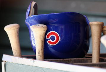 PHOENIX - APRIL 29:  A Chicago Cubs helmet and bats during the game against the Arizona Diamondbacks at Chase Field on April 29, 2009 in Phoenix, Arizona. The Diamondbacks defeated the Cubs 10-0.  (Photo by Christian Petersen/Getty Images)