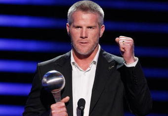 LOS ANGELES, CA - JULY 16:  NFL athlete Brett Favre accepts an award for record breaker onstage at the 2008 ESPY Awards held at NOKIA Theatre L.A. LIVE on July 16, 2008 in Los Angeles, California.  The 2008 ESPYs will air on Sunday, July 20 at 9PM ET on ESPN.  (Photo by Kevin Winter/Getty Images)