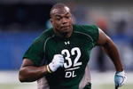 INDIANAPOLIS, IN - FEBRUARY 23:  Defensive lineman Alex Magee of Purdue runs during the NFL Scouting Combine presented by Under Armour at Lucas Oil Stadium on February 23, 2009 in Indianapolis, Indiana. (Photo by Scott Boehm/Getty Images)