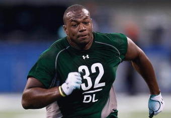 INDIANAPOLIS, IN - FEBRUARY 23:  Defensive lineman Alex Magee of Purdue runs during the NFL Scouting Combine presented by Under Armour at Lucas Oil Stadium on February 23, 2009 in Indianapolis, Indiana. (Photo by Scott Boehm/Getty Images)
