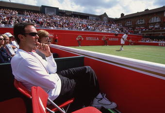 15 Jun 2001:  Pete Sampras coach Paul Annacone watches his players match on centre court during the Stella Artois Championships match held at the Queen's Club, in London. \ Mandatory Credit: Gary M Prior/Allsport