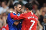 LONDON - SEPTEMBER 21:  Cristiano Ronaldo of Manchester United shakes hands with Frank Lampard of Chelsea following the Barclays Premier League match between Chelsea and Manchester United at Stamford Bridge on September 21, 2008 in London, England.  (Photo by Shaun Botterill/Getty Images)