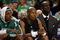 BOSTON - APRIL 18:  Paul Pierce #34, Ray Allen #20 and Kevin Garnett #5 of the Boston Celtics watch from the bench in the first half against the Chicago Bulls  in Game One of the Eastern Conference Quarterfinals during the 2009 NBA Playoffs at TD Banknorth Garden on April 18, 2009 in Boston, Massachusetts. NOTE TO USER: User expressly acknowledges and agrees that, by downloading and or using this photograph, User is consenting to the terms and conditions of the Getty Images License Agreement. (Photo by Elsa/Getty Images)