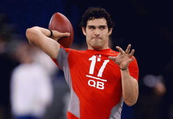 INDIANAPOLIS, IN - FEBRUARY 22:  Quarterback Mark Sanchez of USC passes the football during the NFL Scouting Combine presented by Under Armour at Lucas Oil Stadium on February 22, 2009 in Indianapolis, Indiana. (Photo by Scott Boehm/Getty Images)