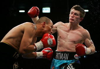 LAS VEGAS - JUNE 23:  (R-L) Ricky Hatton of Great Britain throws a right at Jose Luis Castillo of Mexico in the first round of their junior welterweight bout at Thomas & Mack Center on June 23, 2007 in Las Vegas, Nevada.  (Photo by Ethan Miller/Getty Images)