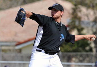 DUNEDIN, FL - FEBRUARY 25 :  Pitcher Brett Cecil of the Toronto Blue Jays starts against the New York Yankees February 25, 2009 at Dunedin Stadium in Dunedin, Florida.  (Photo by Al Messerschmidt/Getty Images)