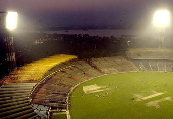 15 Jan 2002:  A general view of the ground from the floodlights during the England nets session at Eden Gardens Cricket Stadium, Kolkata, India. DIGITAL IMAGE. Mandatory Credit: Tom Shaw/Getty Images