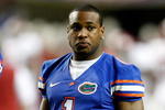 ATLANTA - DECEMBER 06:  Percy Harvin #1 of the Florida Gators watches pregame warmups before the start of the SEC Championship against the Alabama Crimson Tide during the SEC Championship on December 6, 2008 at the Georgia Dome in Atlanta, Georgia.  (Photo by Kevin C. Cox/Getty Images)