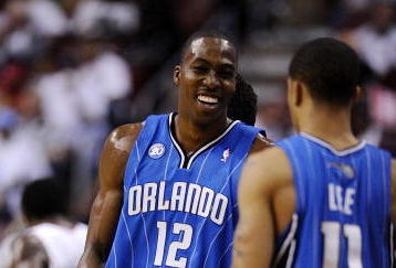 PHILADELPHIA - APRIL 24:  Dwight Howard #12 of the Orlando Magic smiles before Game Three of the Eastern Conference Quarterfinals during the 2009 NBA Playoffs against the Philadephia 76ers at the Wachovia Center on April 24, 2009 in Philadelphia, Pennsylvania. The 76ers won 96-94.  NOTE TO USER: User expressly acknowledges and agrees that, by downloading and/or using this Photograph, user is consenting to the terms and conditions of the Getty Images License Agreement.  (Photo by Jeff Zelevansky/Getty Images)