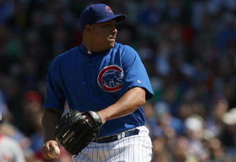 CHICAGO - APRIL 17:  Carlos Zambrano #38 of the Chicago Cubs pitches against the St. Louis Cardinals on April 17, 2009 at Wrigley Field in Chicago, Illinois. (Photo by Jonathan Daniel/Getty Images) 