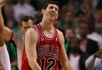 BOSTON - MAY 02:  Kirk Hinrich #12 of the Chicago Bulls reacts after a foul is called on him in the fourth quarter against the Boston Celtics in Game Seven of the Eastern Conference Quarterfinals during the 2009 NBA Playoffs at TD Banknorth Garden on May 2, 2009 in Boston, Massachusetts. The Celtics defeated the Bulls 109-99. NOTE TO USER: User expressly acknowledges and agrees that, by downloading and or using this photograph, User is consenting to the terms and conditions of the Getty Images License Agreement.  (Photo by Elsa/Getty Images)
