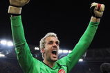 ROME - MARCH 11: Manuel Almunia of Arsenal celebrates victory after penalties during the UEFA Champions League, Round of Last 16, Second Leg match between AS Roma and Arsenal at the Stadio Olimpico on March 11, 2009 in Rome, Italy.  (Photo by Shaun Botterill/Getty Images)