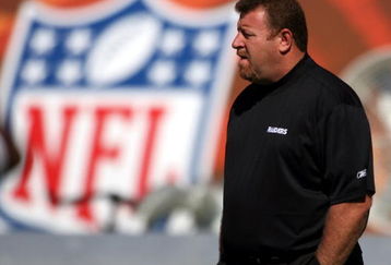 MIAMI - NOVEMBER 16:  Head coach Tom Cable of the Oakland Raiders prepares for a game against the  Miami Dolphins at Dolphin Stadium November 16, 2008 in Miami, Florida.  (Photo by Marc Serota/Getty Images)