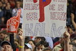 PHILADELPHIA - APRIL 17: A Philadelphia Phillies fan holds up a sign in honor of recently departed Philadelphia Phillies announcer Harry Kalas during the game the San Diego Padres and Philadelphia Phillies on April 17, 2009 in Philadelphia, Pennsylvania. Kalas died of a heart attack on April 13, 2009 in Washington, D.C. after falling unconscious in the press box before the Washington Nationals home opener against the Phillies. (Photo by Drew Hallowell/Getty Images)