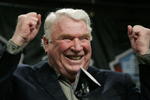 DETROIT - FEBRUARY 4:  Broadcaster and former coach John Madden celebrates his selection to the NFL Hall of Fame during a press conference February 4, 2006 at the Renaissance Center in Detroit, Michigan.  (Photo by Jonathan Daniel/Getty Images)