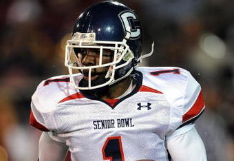 MOBILE, AL - JANUARY 24:  Darius Butler #1 of the North team runs the ball against the South team during the Under Armour Senior Bowl on January 24, 2009 at Ladd-Peebles Stadium in Mobile, Alabama.  (Photo by Ronald Martinez/Getty Images for Under Armour)