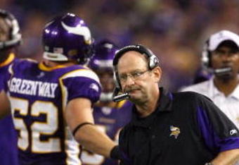 MINNEAPOLIS - SEPTEMBER 14: Minnesota Vikings head coach Brad Childress challenges a call in the third quarter of the game against the Indianapolis Colts at the Metrodome on September 14, 2008 in Minneapolis, Minnesota. The Colts defeated the Vikings 18-15. (Photo by Jeff Gross/Getty Images)