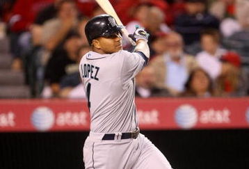 ANAHEIM, CA - APRIL 24:  Jose Lopez #4 of the Seattle Mariners bats against the Los Angeles Angels of Anaheim on April 24, 2009 at Angel Stadium in Anaheim, California. The Mariners won 8-3.  (Photo by Stephen Dunn/Getty Images)