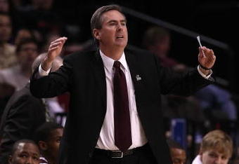 PORTLAND, OR - MARCH 19:  Head coach Rick Stansbury of the Mississippi State Bulldogs reacts in the first half while taking on the Washington Huskies during the first round of the NCAA Division I Men's Basketball Tournament at the Rose Garden on March 19, 2009 in Portland, Oregon.  (Photo by Jonathan Ferrey/Getty Images)