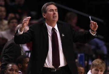 PORTLAND, OR - MARCH 19:  Head coach Rick Stansbury of the Mississippi State Bulldogs reacts in the first half while taking on the Washington Huskies during the first round of the NCAA Division I Men's Basketball Tournament at the Rose Garden on March 19, 2009 in Portland, Oregon.  (Photo by Jonathan Ferrey/Getty Images)