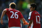 PORTSMOUTH, UNITED KINGDOM - MAY 02:  Carlos Vela of Arsenal celebrates with Nicklas Bendtner as he scores their thrid goal during the Barclays Premier League match between Portsmouth and Arsenal at Fratton Park on May 2, 2009 in Portsmouth, England.  (Photo by Paul Gilham/Getty Images)