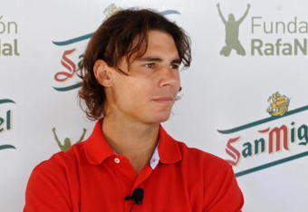 BARCELONA, SPAIN - APRIL 21:  Rafael Nadal looks on during a promotional event for Nadal's foundation on day two of the ATP 500 World Tour Barcelona Open Banco Sabadell 2009 tennis tournament at the Real Club de Tenis on April 21, 2009 in Barcelona, Spain.  (Photo by Jasper Juinen/Getty Images)