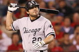 ANAHEIM, CA - MAY 13:   Carlos Quentin #20 of the Chicago White Sox reacts after striking out in the fourth inning against the Los Angeles Angels of Anaheim at Angels Stadium May 13, 2008 in Anaheim, California.  (Photo by Lisa Blumenfeld/Getty Images)