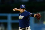 LOS ANGELES, CA - MAY 01:  Jake Peavy #44 of the San Diego Padres throws a pitch in the first inning against the Los Angeles Dodgers at Dodger Stadium on May 1, 2009 in Los Angeles, California.  (Photo by Jeff Gross/Getty Images)