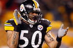 PITTSBURGH - NOVEMBER 16:  Larry Foote #50 of the Pittsburgh Steelers claps his hands during the game against the San Diego Chargers on November 16, 2008 at Heinz Field in Pittsburgh, Pennsylvania. (Photo by Gregory Shamus/Getty Images)