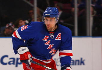 NEW YORK - JANUARY 07:  Markus Naslund #91 of the New York Rangers skates against the Montreal Canadiens on January 7, 2009 at Madison Square Garden in New York City. The Canadiens defeated the Rangers 6-3  (Photo by Mike Stobe/Getty Images)