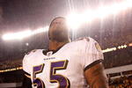 PITTSBURGH - JANUARY 18:  Terrell Suggs #55 of the Baltimore Ravens looks on dejected after their 23-14 loss against the Pittsburgh Steelers during the AFC Championship game on January 18, 2009 at Heinz Field in Pittsburgh, Pennsylvania.  (Photo by Streeter Lecka/Getty Images)