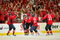 WASHINGTON - MAY 04:  Alex Ovechkin #8 of the Washington Capitals is mobbed by his teammates as he celebrated his first playoff hat trick against the Pittsburgh Penguins during Game Two of the Eastern Conference Semifinal Round of the 2009 Stanley Cup Playoffs on May 4, 2009 at the Verizon Center in Washington,  DC.  (Photo by Len Redkoles/Getty Images)